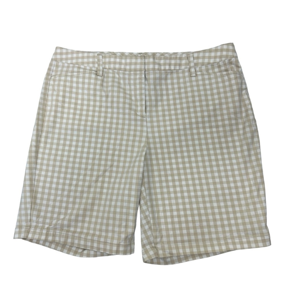 Lands’ End Tan and White Gingham Check Women’s Mid-Rise Shorts, 18